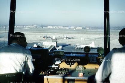 looking out from a control tower, 1950s