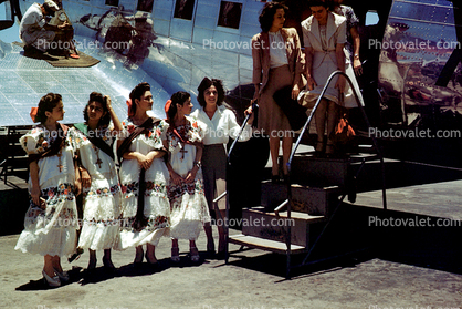 Braniff inauguration of flights to South America, Merida, Yucatan Peninsula, 1940s, Windy, Windblown