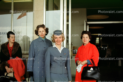 Stewardess, cap, coats, women, 1950s