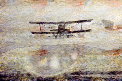 Biplane Flying, Flight, Airborne, Crumpled Paper, abstract