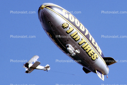 Goodyear Blimp N10A, Carson California, Airplane Towing a Banner, Advertising, 15 January 1995