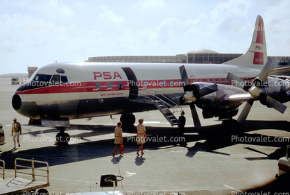 N376PS, PSA, Pacific Southwest Airlines, Lockheed L-188C, Stewardess, Flight Attendant, Cabin Crew, Hostess