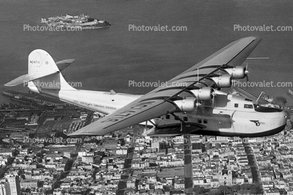 NC14716, Martin M-130, China Clipper flying over San Francisco, 1930's, Air-to-Air, Pan American Airways PAA