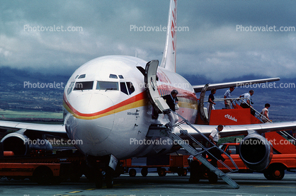 N725AL, Boeing 737-297, JT8D-9A, JT8D, Aloha Airlines, Kahului International Airport (OGG), 737-200 series, Queen Kaahumanu