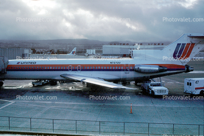 N7272U, United Airlines UAL, Boeing 727-222, (SFO), JT8D-15 s3, JT8D, 727-200 series
