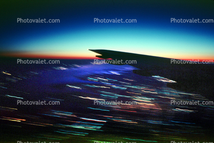 Boeing 747 Lone Wing in Flight, Twilight, Dusk, Dawn