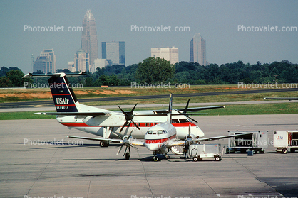 US Airways AWE, de Havilland Canada Dash-8, skyline, skyscrapers, cityscape
