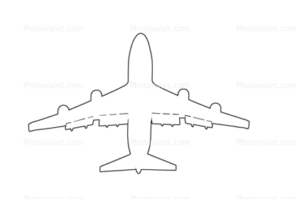 Boeing 747 taking-off outline, line drawing, shape