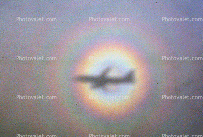 360 degree Rainbow over Southern California, Airbus A320 series, Landing Shadow, Glory Ring Halo, Cloudbow, daytime, daylight