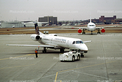 N14953, Embraer EMB-145LR, (ERJ-145LR), Continental Express COA, pushback, pusher tug, EMB-145