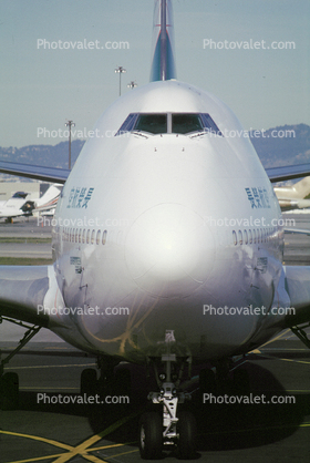 B-16462, Boeing 747-45EBDSF, CF6, (SFO), head-on, 747-400 series, CF6-80C2B1F