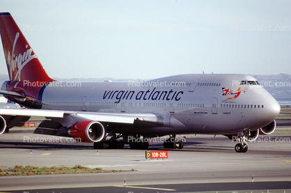 G-VAST, Boeing 747-41R, Virgin Atlantic Airways, San Francisco International Airport (SFO), 747-400 series, CF6, Ladybird, CF6-80C2B1F