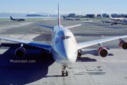 G-VXLG, Boeing 747-41R, Virgin Atlantic Airways, (SFO), "Ruby Tuesday", CF6-80C2B1F, CF6, head-on