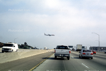 Boeing 767 landing at LAX, Interstate Highway I-405, Cars, Automobile, Vehicles