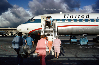 Passengers Boarding, Stairs, Steps, United Airlines UAL, Douglas DC-8, May 1973