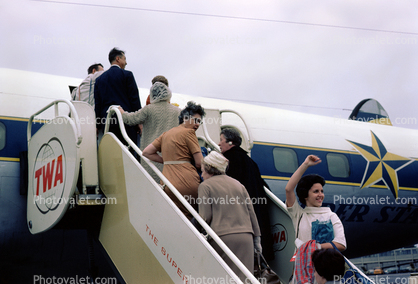 Passengers Boarding, Lockheed Constellation, Lufthansa, June 1962, 1960s, 1950s
