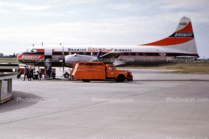 N3409, Convair CV-340-32, Braniff International Airways, Refueling Truck, Passengers, Ground Equipment, Stairs, Steps, CV-340, R-2800, 1950s