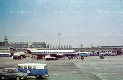 D-ANAB, Vickers 814 Viscount, Lufthansa, Cars, Automobile, Vehicles, Amsterdam, Holland, March 1965, 1960s