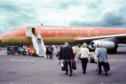 Passengers Boarding, stairs, luggage, 1975, 1970s