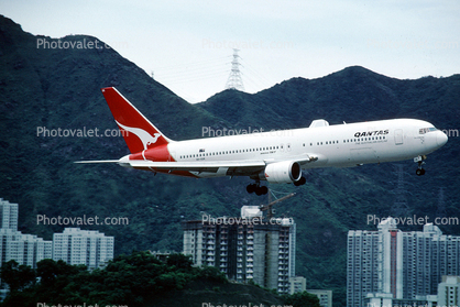 VH-OGK, Boeing 767-338ER, Qantas Airlines, old Hong Kong Airport, Mackay, CF6, CF6-80C2B6, milestone of flight, 767-300 series