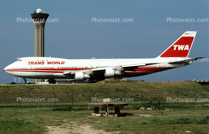 N93105, Trans World Airlines TWA, Boeing 747-131, Control Tower, 747-100 series, JT9D-7A, JT9D