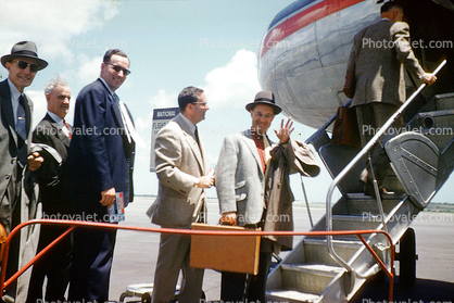 Boarding Passengers, Men, Suits, Steps, National Airlines NAL, 1950s