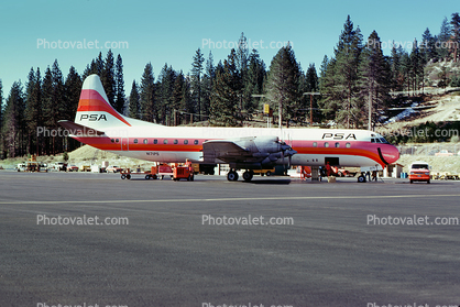 N171PS, CINDY, Lockheed L-188C Electra, Lake Tahoe Airport TVL, Smileliner