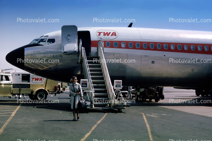 Stewardess, Flight Attendant, TWA Boeing 707, August 1965, 1960s