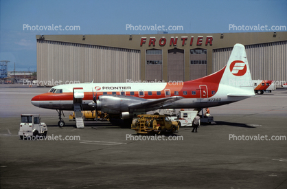 N73160, Frontier Airlines Hangar, Denver Stapleton, May 1982, 1980s
