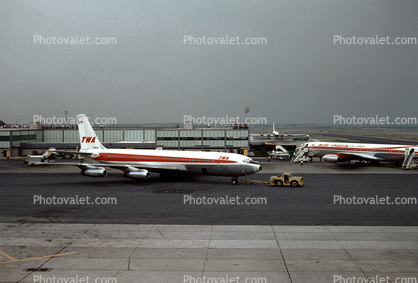 N759TW, Boeing 707-131B, JT3D, Tow Tractor, Terminal Building, 1960s