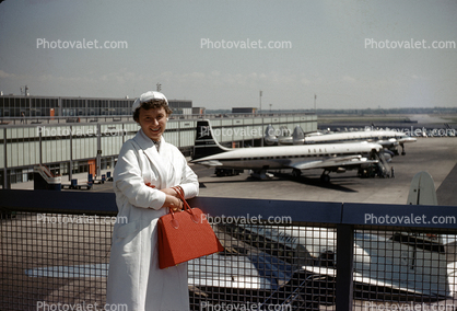 Women watching Aircraft, BOAC, Observation Deck, May 1958, 1950s