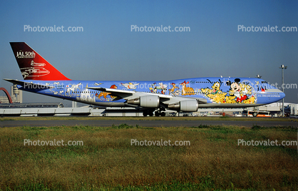 JA8083, Mickey Mouse, cartoon character, Boeing 747-446D, CF6-80C2B1F