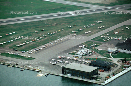 Hangar, Runway, buildings, seaplane ramp, control tower