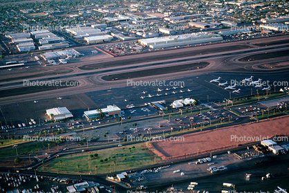 hangars, runway, buildings, jets