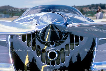 Chrome Reflection of an Ercoupe Propeller Spinner
