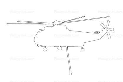 Sikorsky HSS-2 Sea King outline, line-drawing