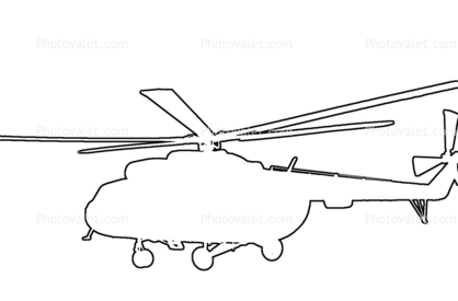 MI-8 (MI 17) Multi-Mission Helicopter Line Drawing, shape, Mil Mi-8T Hip