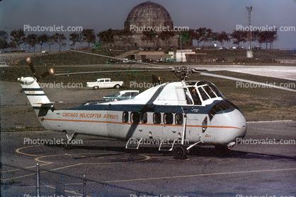 N867, Chicago Helicopter Airways, Sikorsky S-58C, Car, Automobile, Vehicle, 1950s