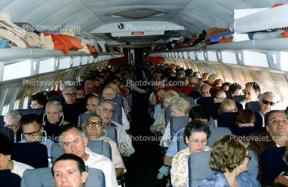 Full Cabin, Passenger Seating, Seats, Women, Men, luggage bins, December 1978, 1970s
