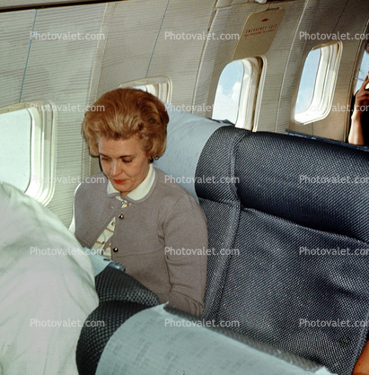 Woman, Seating, Seat, Flight, Flying, Passenger, 1950s