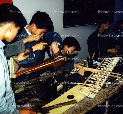 Chinese Students Building Model Airplanes, July 1973, 1970s