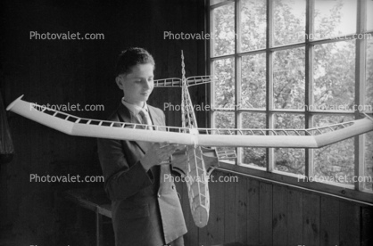 Boy, Model Airplane, Balsawood, 1930's, Glider