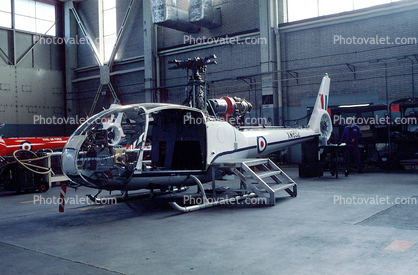 XW852, aerospatiale SA341D Gazelle HT.3, Royal Air Force, RAF, Helicopter, Hangar