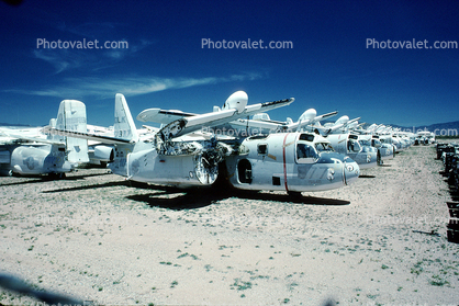 Row of S-2's awaiting their final time, Davis Monthan Air Force Base, AFB, Tucson, Arizona