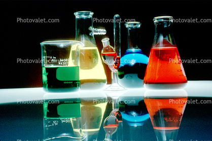 Beaker, liquid, bottles