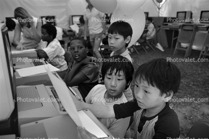 Asian American Boys, Atari Computer, Child at Keyboard, 1980s