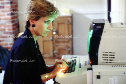 Apple II Home Computer, Woman, Hands on Keyboard, July 1982