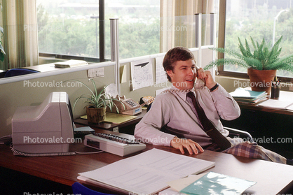 Man Talking on the Phone, Hewlett Packard Desktop Data Terminal, Cubicle, 18 October 1982, 1980s