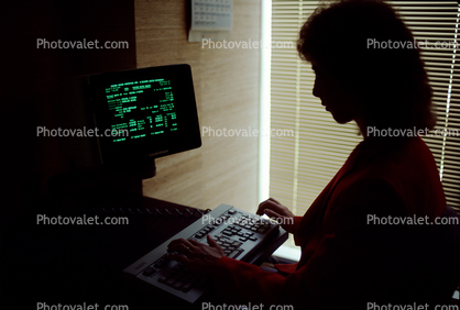 Desktop Computer, Hand on Keyboard, 1980s