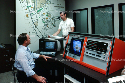 Men at Computer Traffic Control Console, VMS 220 Multinonicx, Map